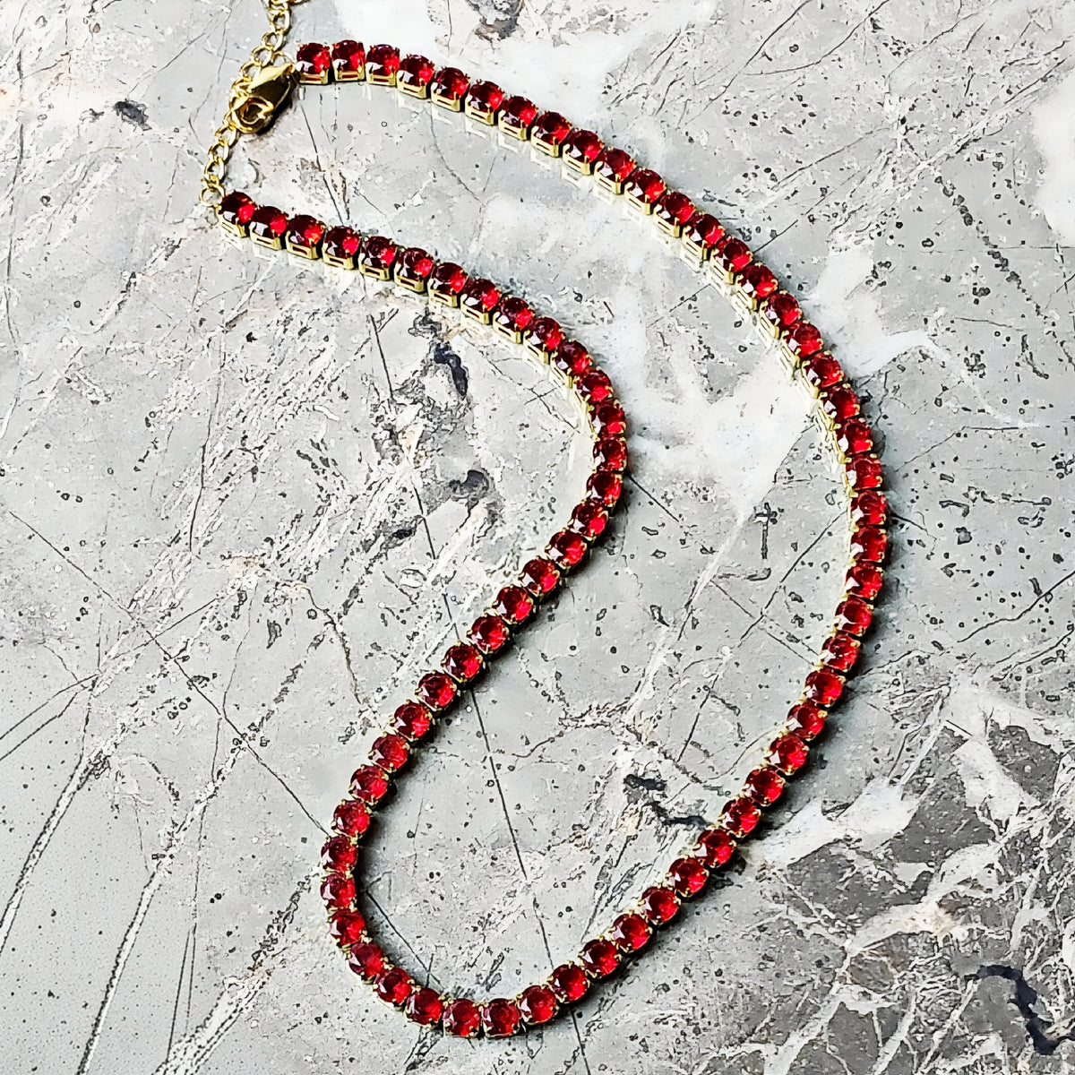 Gold Garnet Tennis Necklace