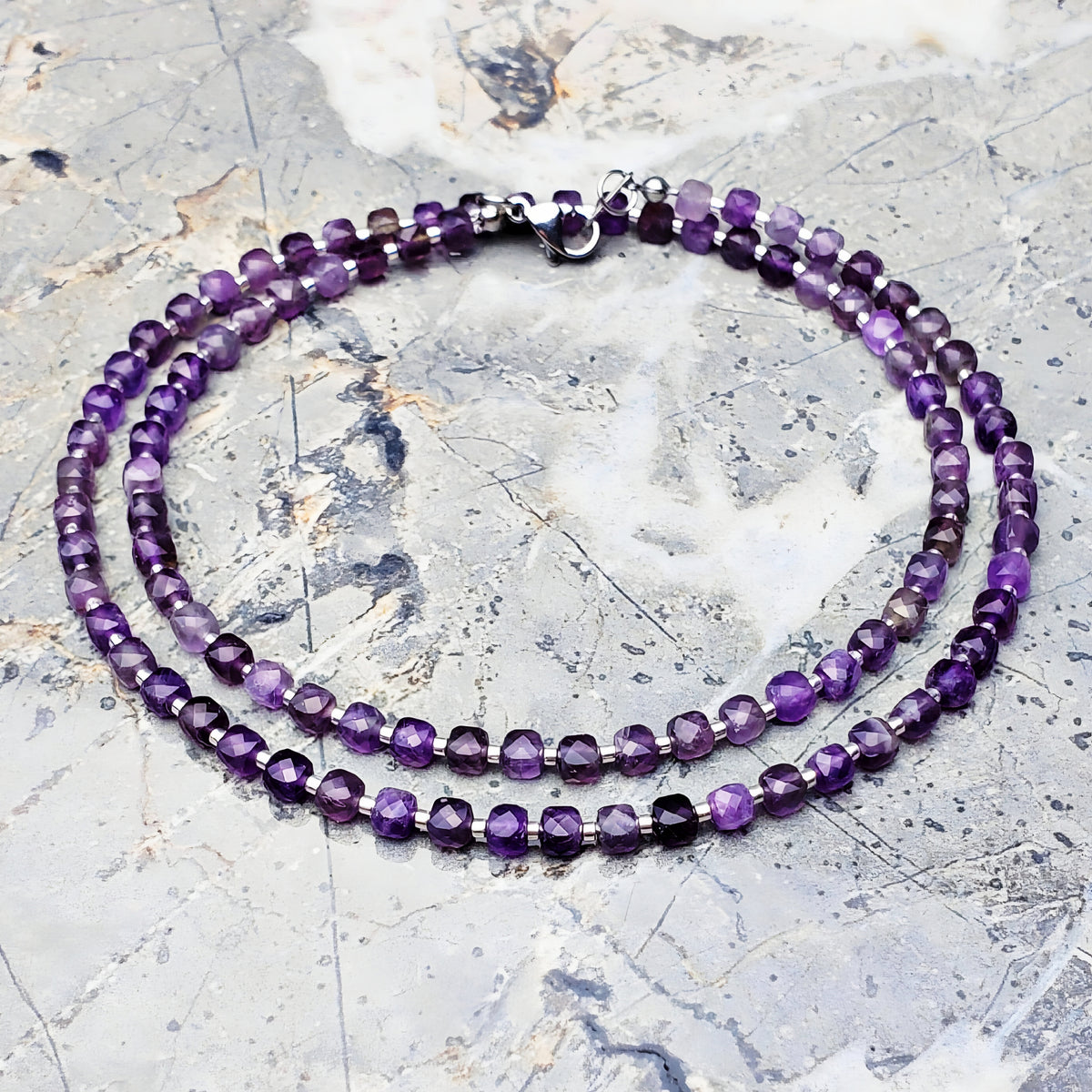 Faceted Amethyst Cube Necklace