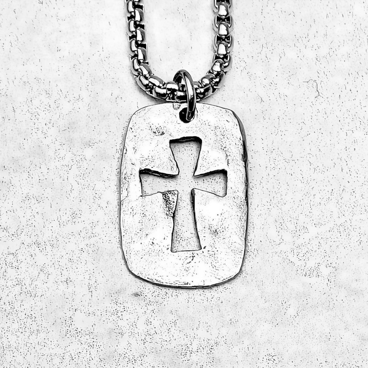 Silver Rustic Cross Dog Tag