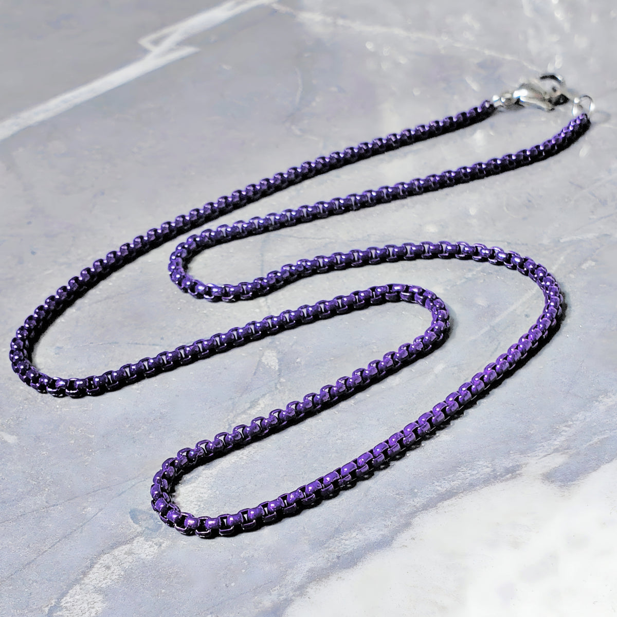 Collar de cadena de caja de amatista púrpura