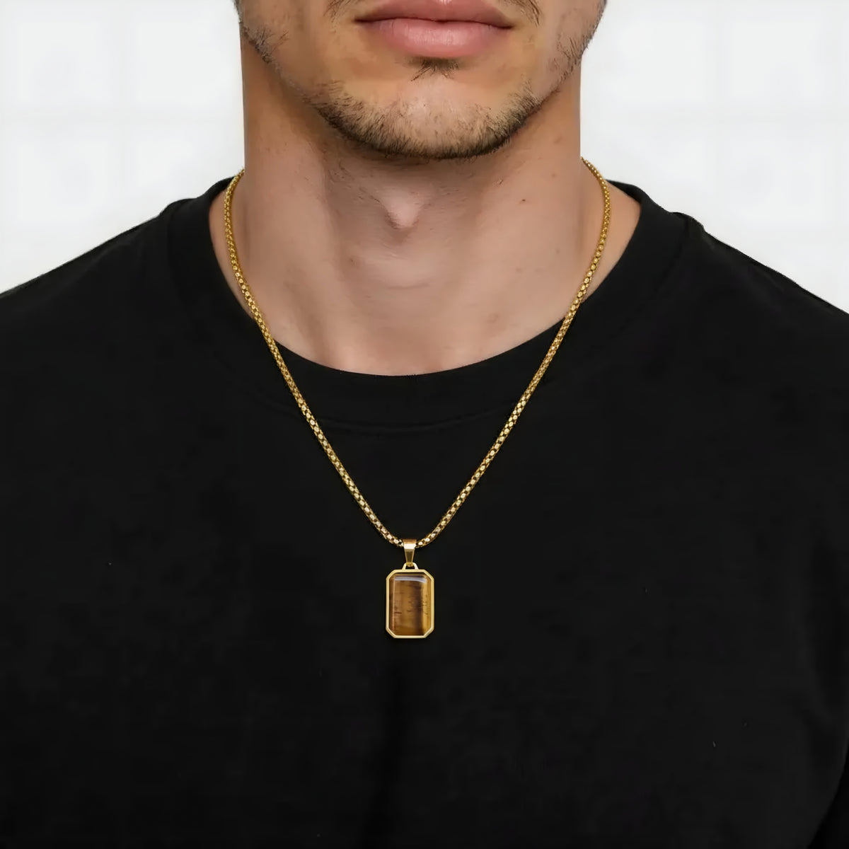 Gold Tiger Eye Gemstone Dog Tag