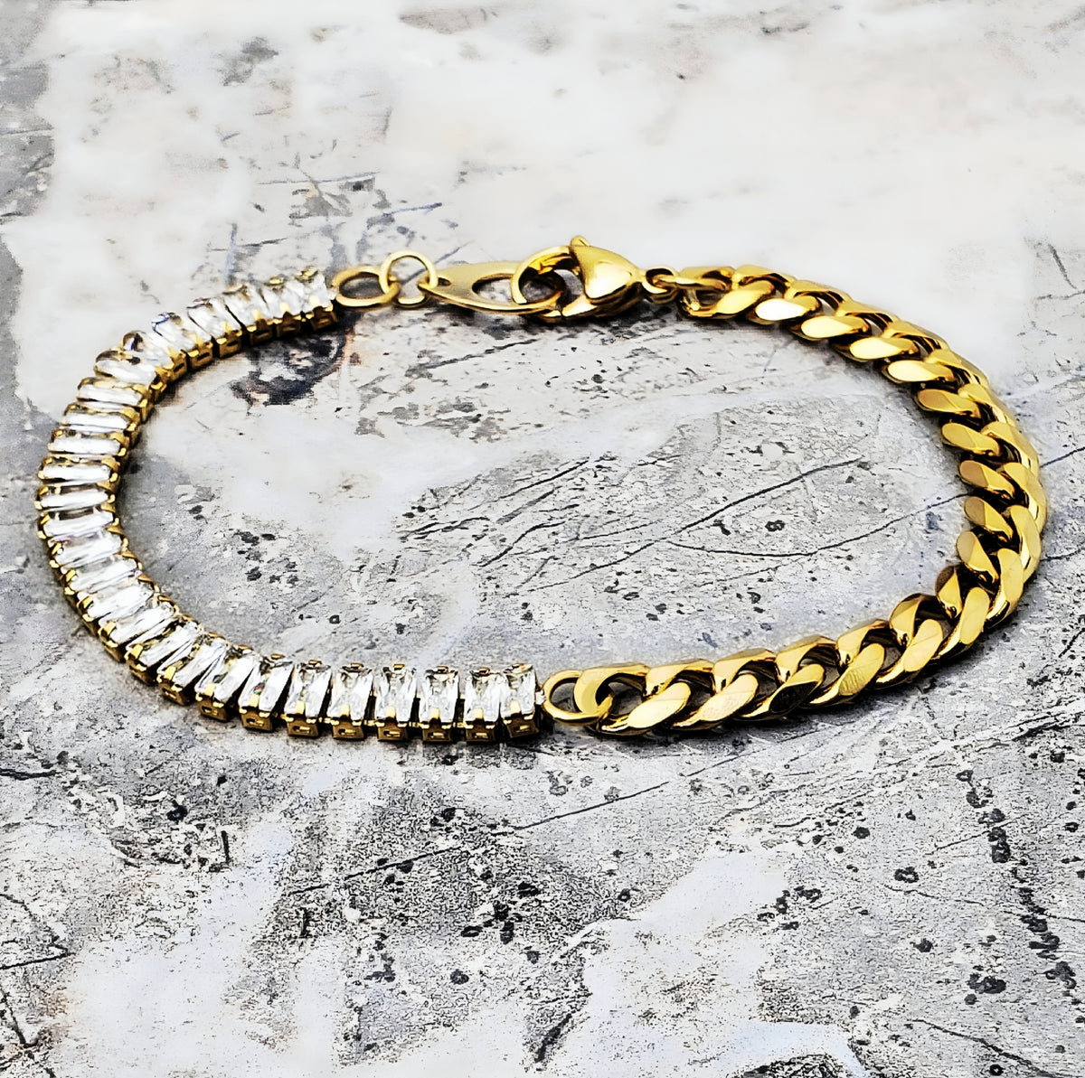 Bracciale tennis con baguette in oro