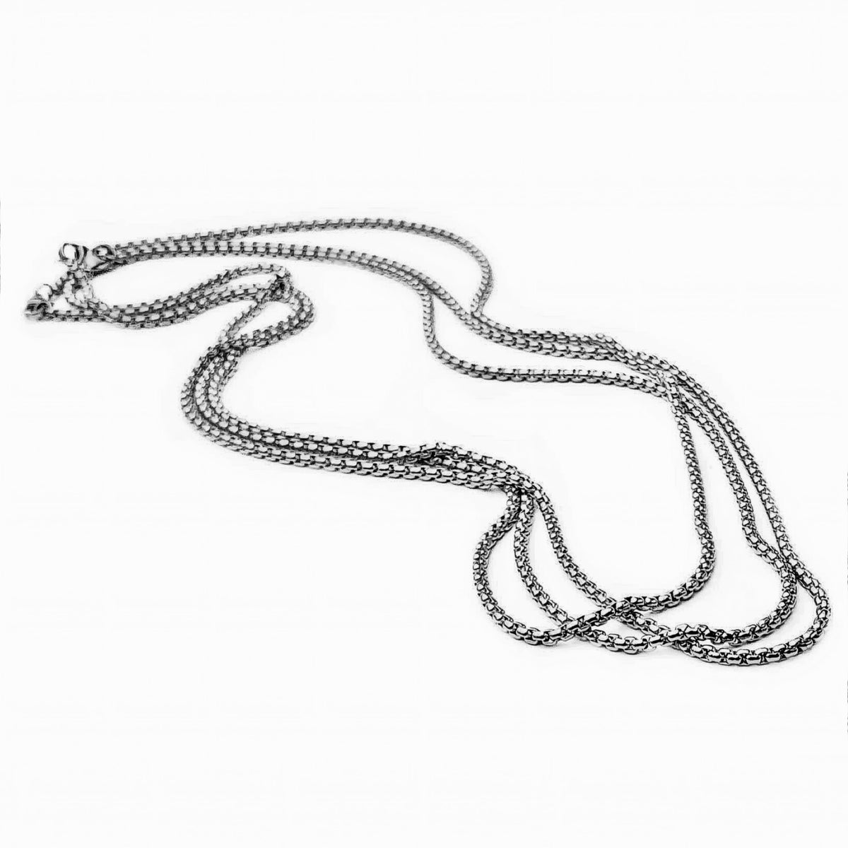 Collar de cadena de caja de acero inoxidable plateado