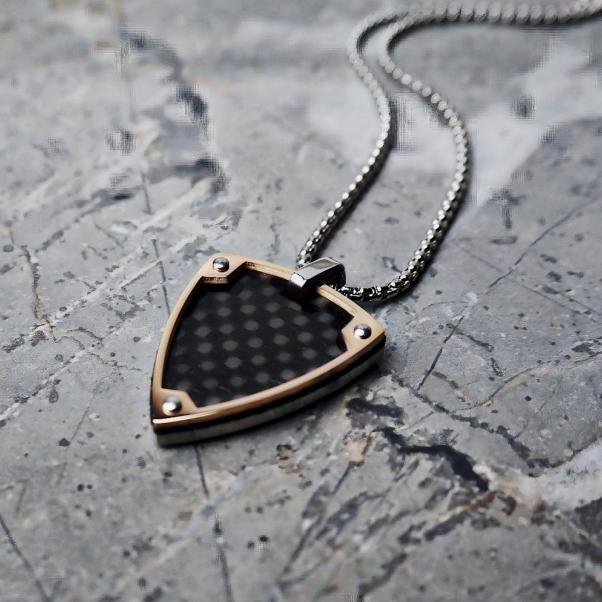 Collana con scudo in fibra di carbonio
