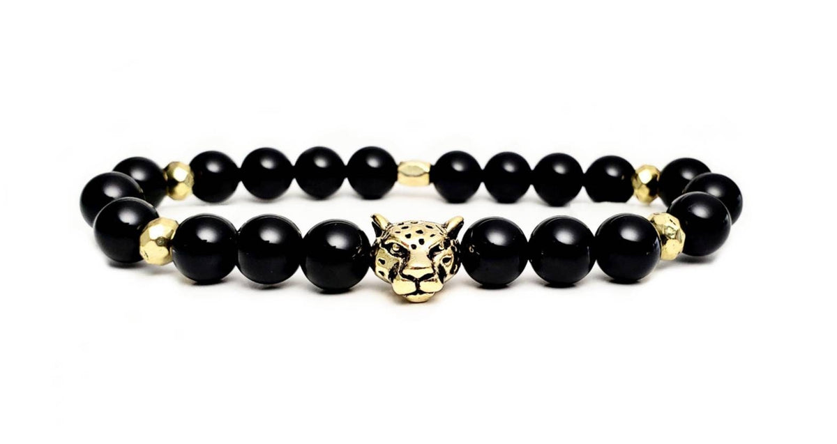 Men's "TIGER GOLD" Bracelet| Men's Gold Leopard Tiger Bracelet| Men's Black Onyx Gold Hematite Gemstone Bracelet| Men's Tiger Bracelet