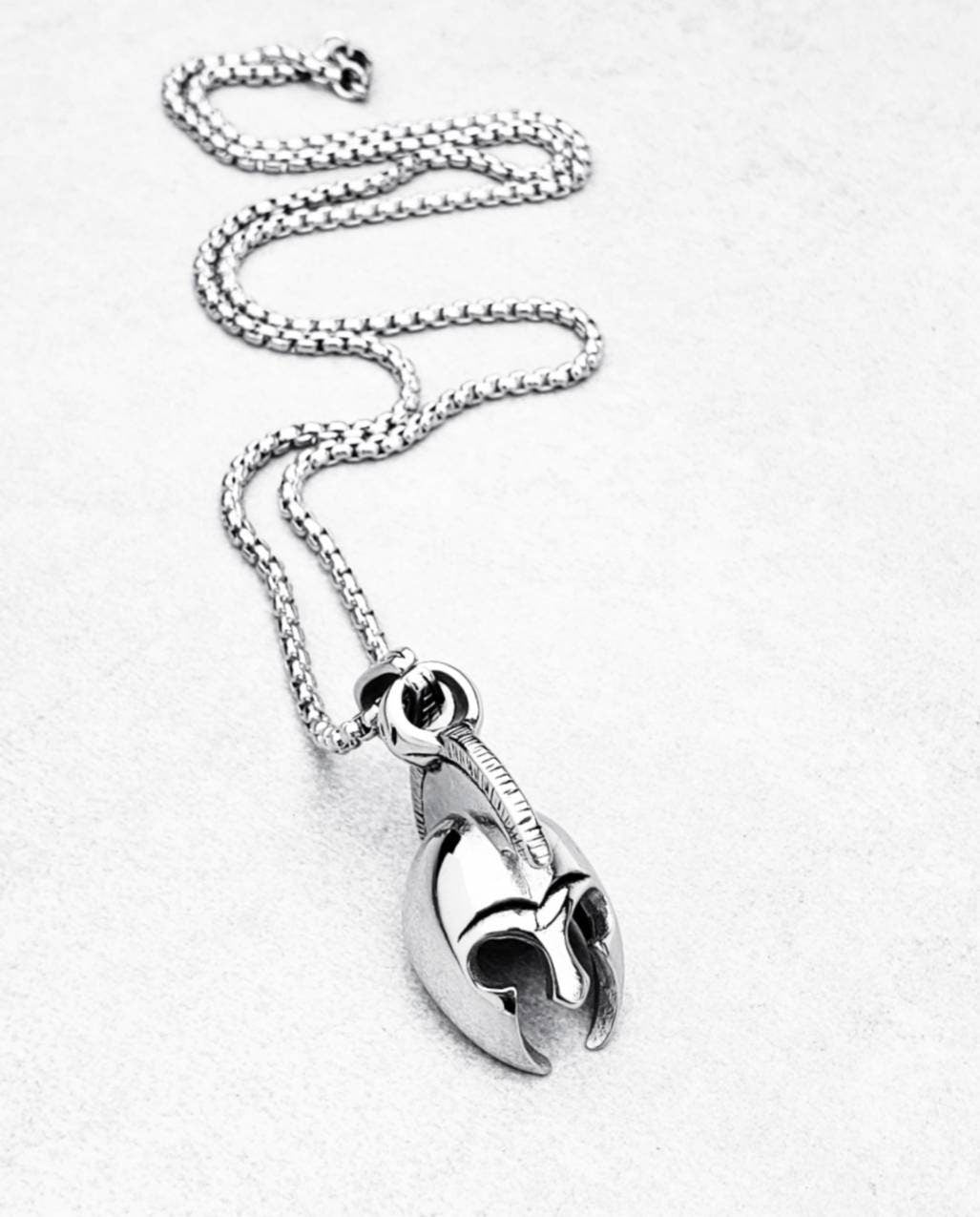 Men's "STEEL GLADIATOR" Necklace| Men's Silver Stainless Steel Gladiator Pendant Necklace| Men's Silver Stainless Steel Box Chain Necklace