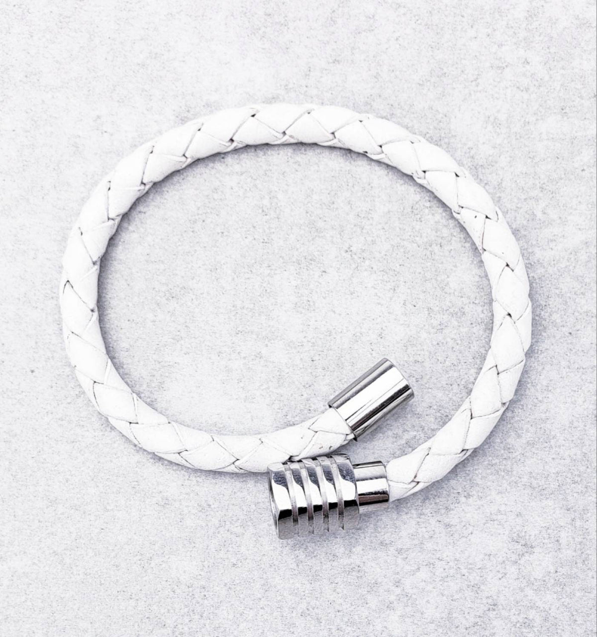Men's "WHITE LEATHER BOLO" Bracelet| Men's White Braided Leather Bracelet| Men's Silver Stainless Steel Magnetic Clasp Leather Bracelet