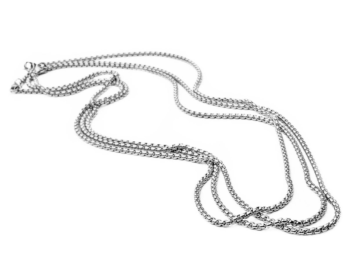 Men's "SILVER STEEL LAYERED" Necklace| Men's Silver Stainless Steel Box Chain Necklace| Men's Silver Chain Necklace| Men's Necklaces