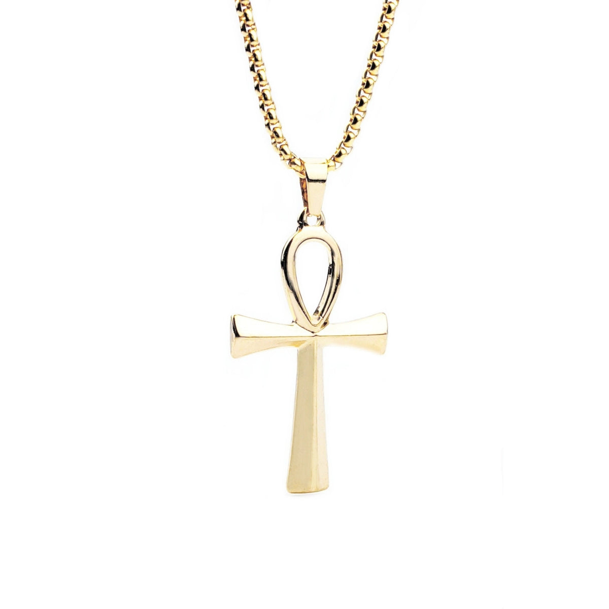 Men's "GOLDEN ANKH" Necklace| Men's Gold Stainless Steel Ankh Pendant Necklace| Men's Gold Stainless Steel Box Chain Necklace