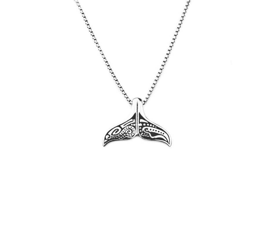 Men's "MAORI WERA" Necklace| Men's Silver Stainless Steel Maori "Wera" Whale Tail Pendant Necklace| Men's Stainless Steel Box Chain Necklace