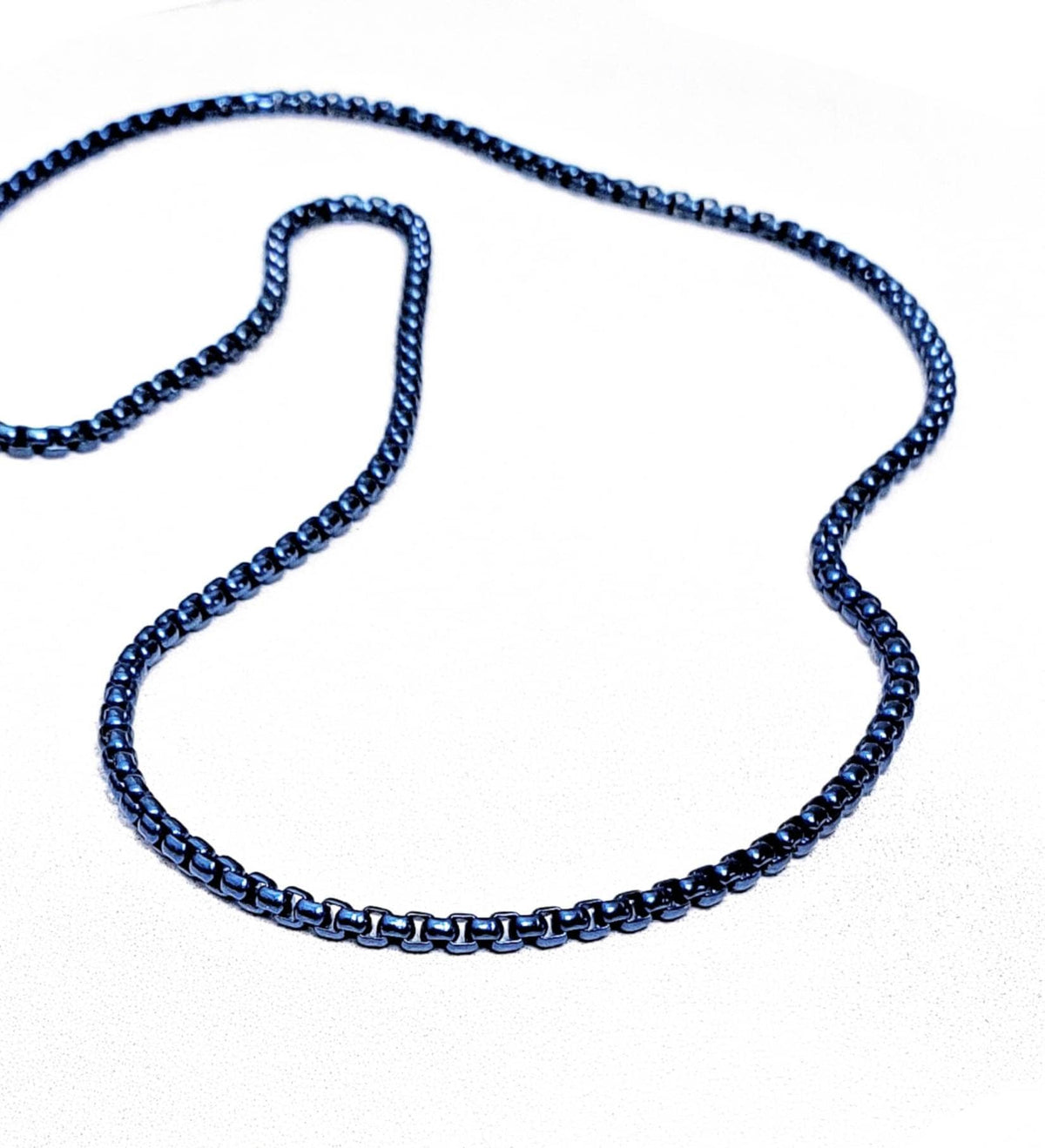 Men's "BLUE STEEL CHAIN" Necklace| Men's Blue Stainless Steel Box Chain Necklace| Men's Stainless Steel Round Box Chain Necklace