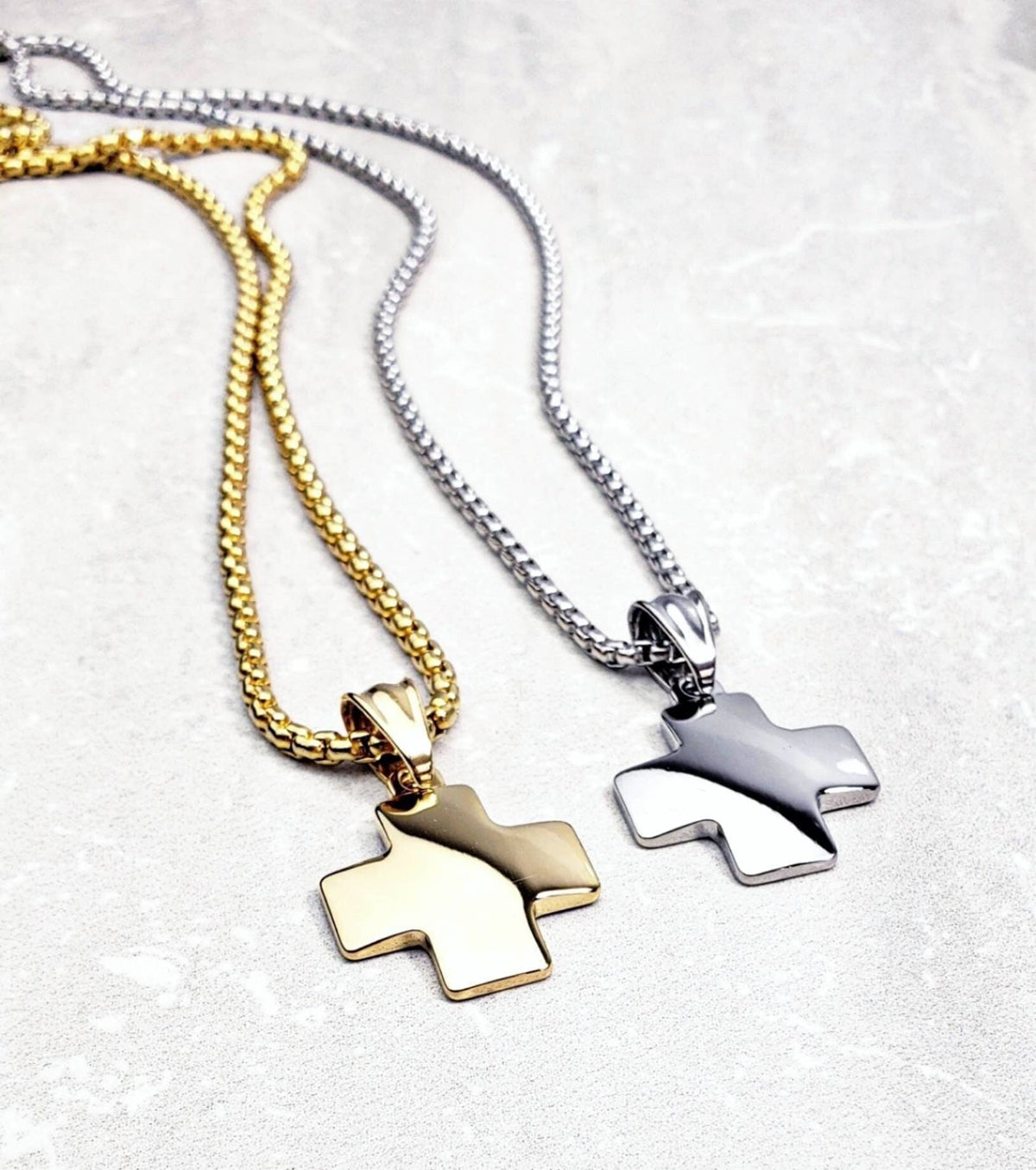 Men's "GOLD GREEK CROSS" Necklace| Men's Gold Stainless Steel Greek Cross Pendant Necklace| Men's Gold Stainless Steel Box Chain Necklace