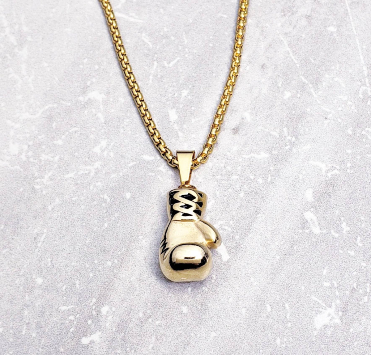 Men's "KNOCK OUT" Necklace| Men's Gold Stainless Steel Boxing Glove Pendant Necklace| Men's Gold Stainless Steel Box Chain Necklace