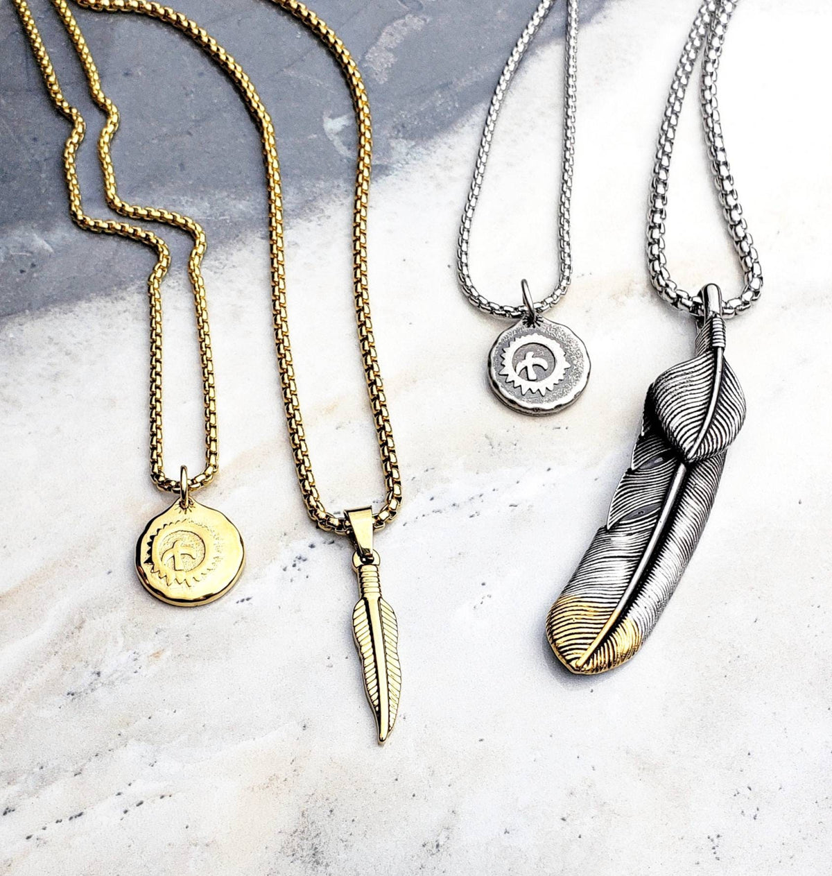 Men's "YELLOW EAGLE COIN" Necklace| Men's Gold Stainless Steel Eagle Coin Pendant Necklace| Men's Gold Box Chain Pendant Necklace