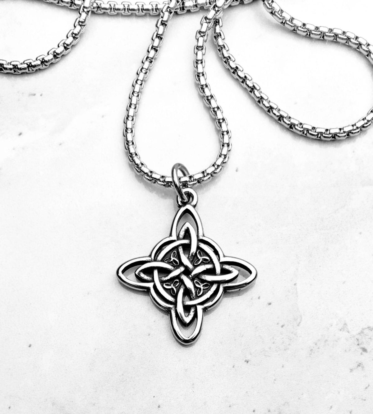Men's "CELTIC KNOT CROSS" Necklace| Men's Silver Stainless Steel Celtic Knot Cross Pendant Necklace| Men's Silver Box Chain Necklace