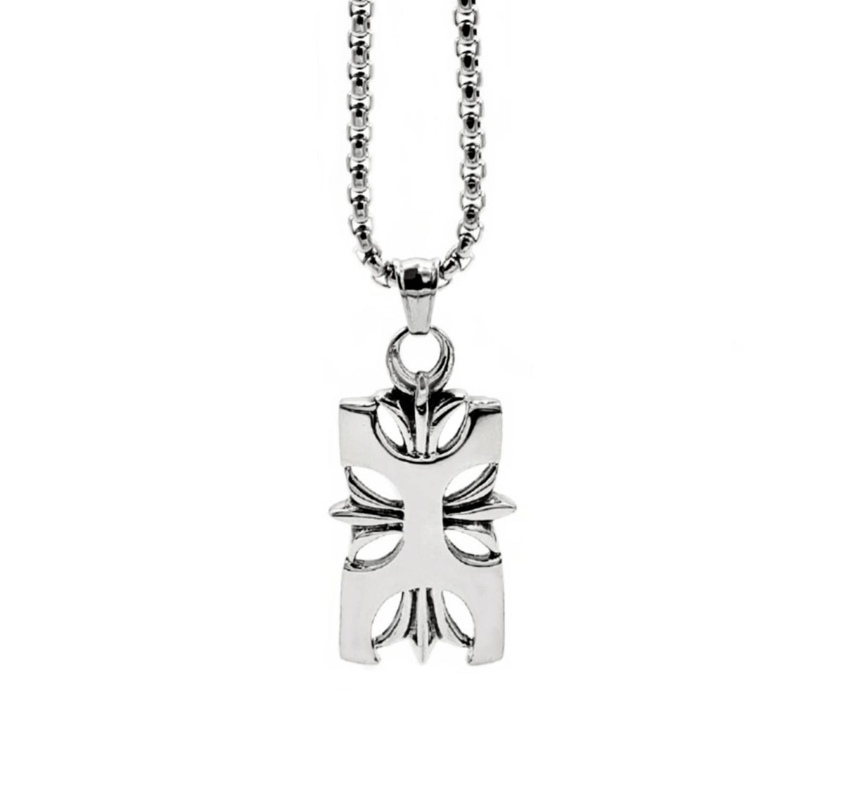 Men's "OPEN CROSS TAG" Necklace| Men's Silver Stainless Steel Open Cross Dog Tag Pendant Necklace| Men's Stainless Steel Box Chain Necklace