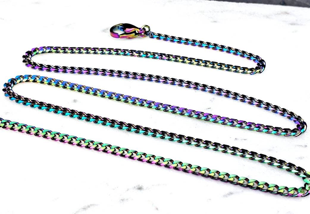 Men's "COLORS CURB CHAIN" Necklace| Men's Multicolored Rainbow Stainless Steel Curb Chain Necklace| Men's Rainbow Curb Chain Necklace