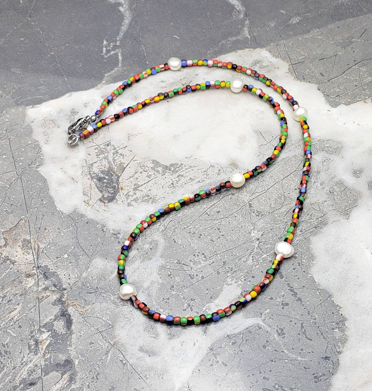 Men Baroque Freshwater Pearls Multicolor African Trade Seed Bead Necklace