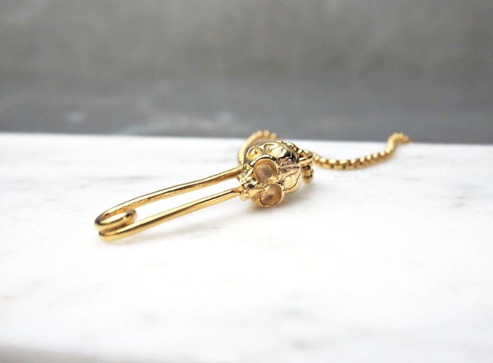 Men's "GOLD SKULL PAPERCLIP" Necklace| Men's Gold Stainless Steel Skull Paperclip Pendant Necklace| Mens Gold Stainless Steel Chain Necklace