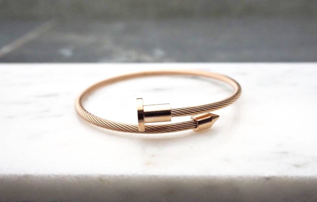 Men's "ROSE GOLD WIRE" Bracelet| Men's Rose Gold Stainless Steel Wire Wrap Bracelet| Mens Rose Gold Stainless Steel Wire Cuff Bracelet