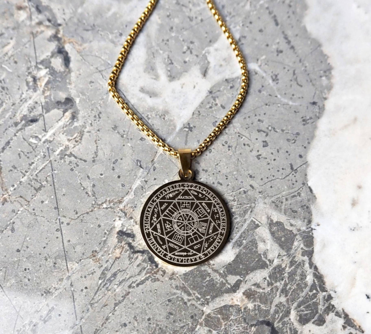 Men's "SACRED ARCHANGEL" Necklace| Men's Gold Stainless Steel Saint Michael Archangel Sacred Seal Medallion Necklace| Men's Chain Necklace