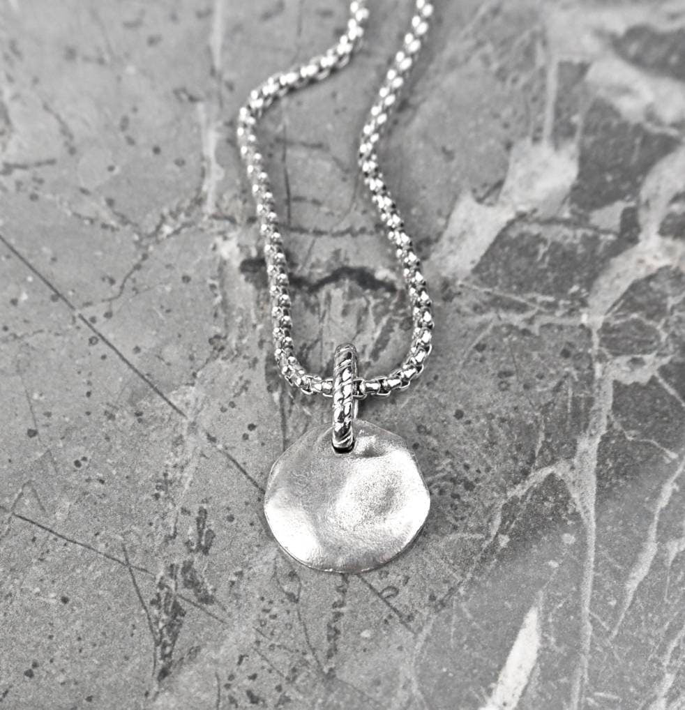Men's "SILVER MYKONOS COIN" Necklace| Men's Silver Mykonos Greek Casting Coin Pendant Necklace| Men's Silver Stainless Steel Chain Necklace
