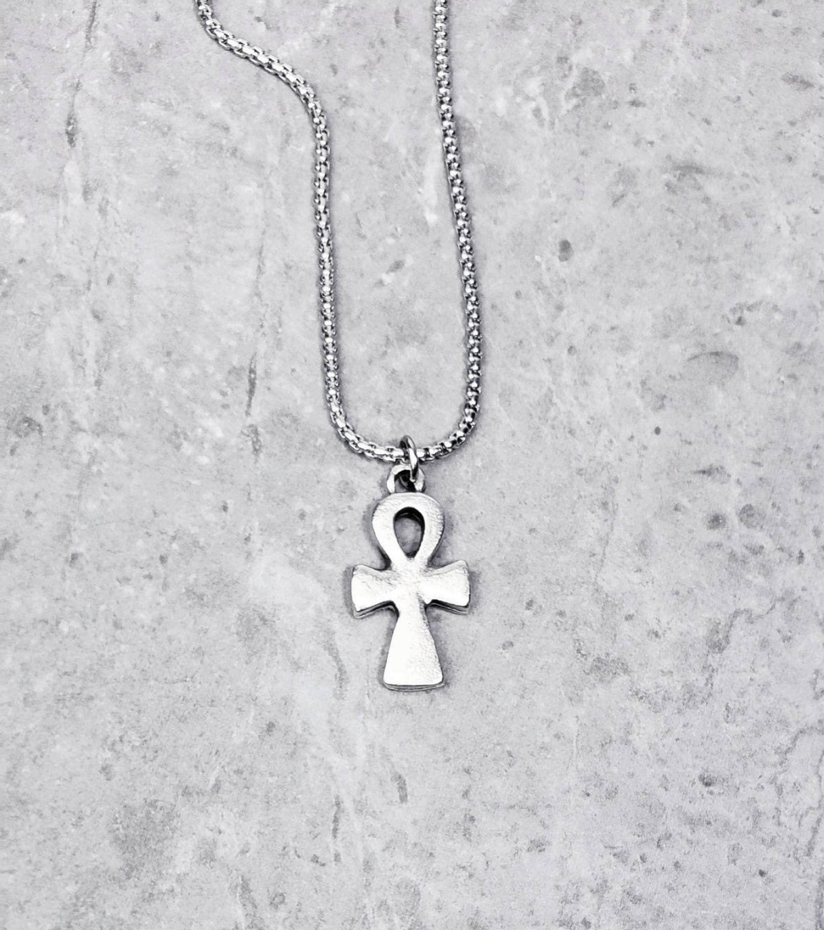 Men's "RUSTIC ANKH" Necklace| Men's Silver Pewter Rustic Ankh Pendant Necklace| Mens Silver Stainless Steel Box Chain Necklace
