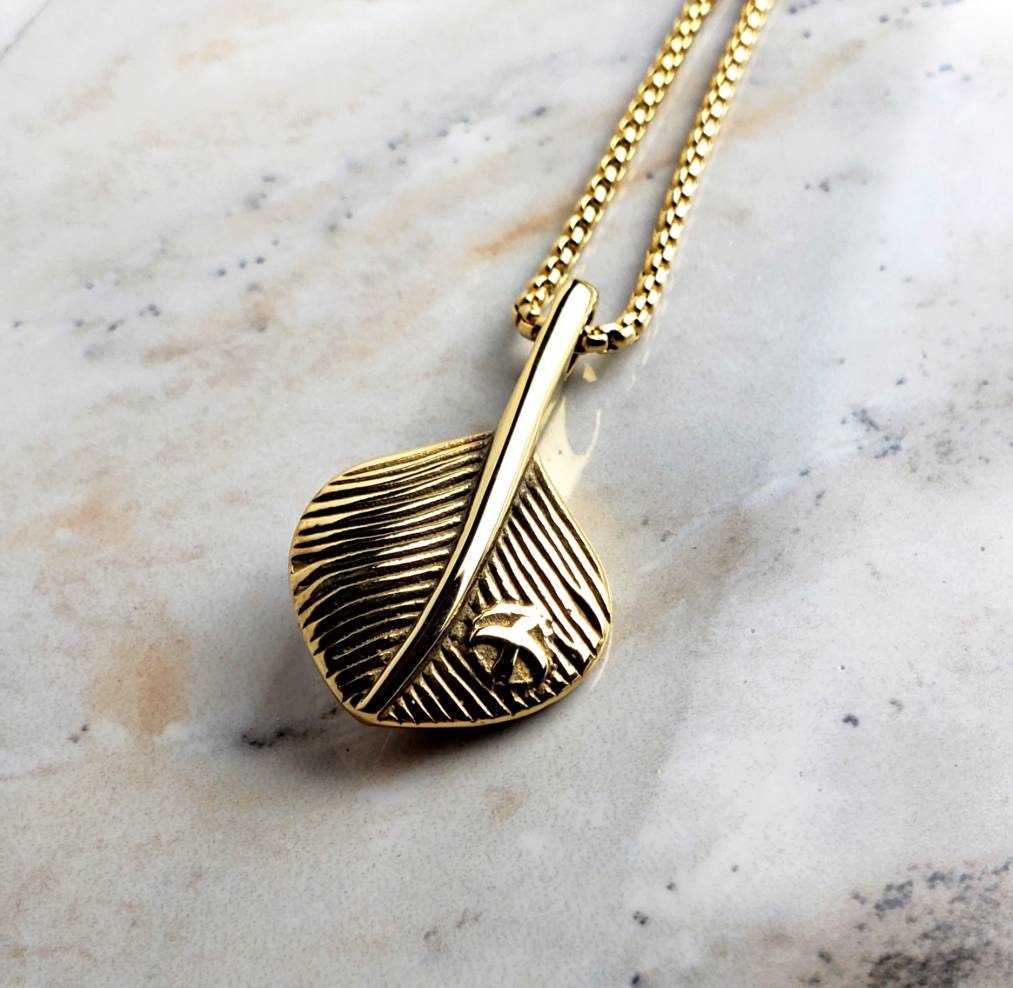 Men's "GOLD EAGLE FEATHER" Necklace| Men's Gold Stainless Steel Tribal Eagle Feather Pendant Necklace| Mens Gold Box Chain Necklace