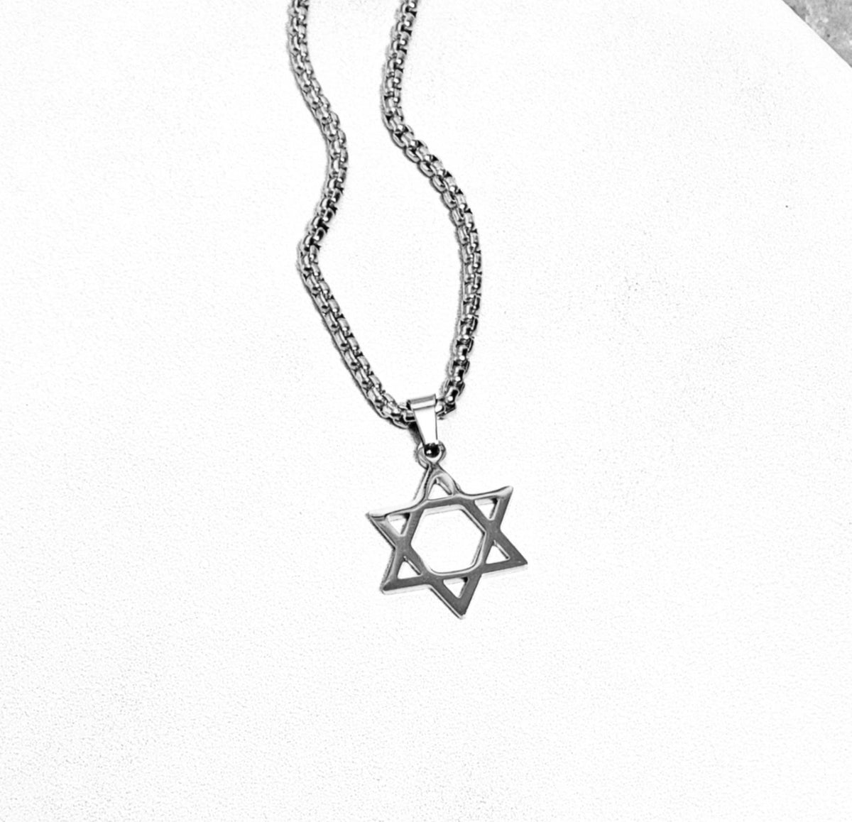 Men's "SILVER STAR of DAVID" Necklace| Men's Silver Stainless Steel Star of David Pendant Necklace| Mens Stainless Steel Box Chain Necklace
