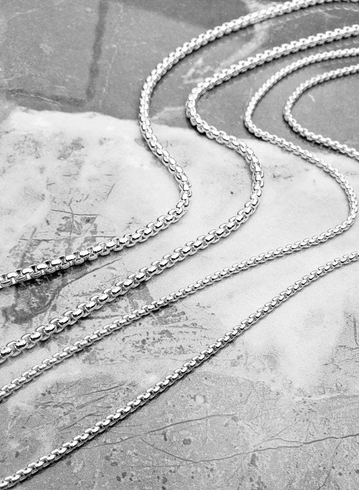 Men's "PLATINUM SILVER CHAIN" Necklace| Men's Platinum Silver Stainless Steel Box Chain Necklace| Men's Platinum Silver Chain Necklace