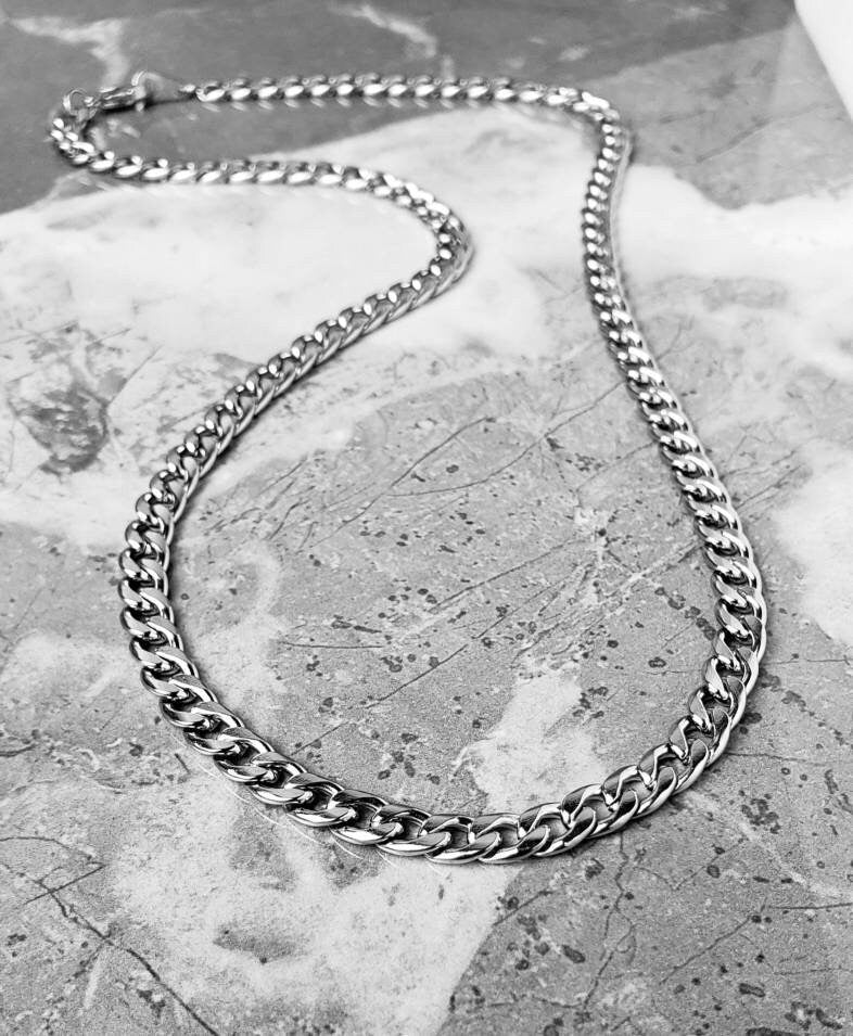Men's "SILVER CUBAN LINK" Necklace| Men's Silver Stainless Steel Cuban Link Chain Necklace| Men's Silver Cuban Link Chain Necklace