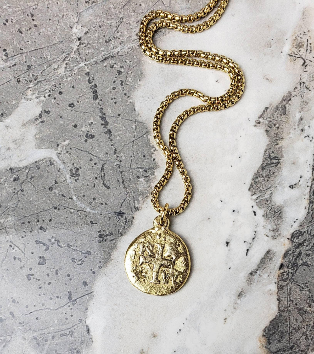Men's "SHIPWRECK ATOCHA COIN" Necklace| Men's Gold Pewter Shipwreck Atocha Replica Coin Pendant Necklace| Men's Gold Chain Necklace