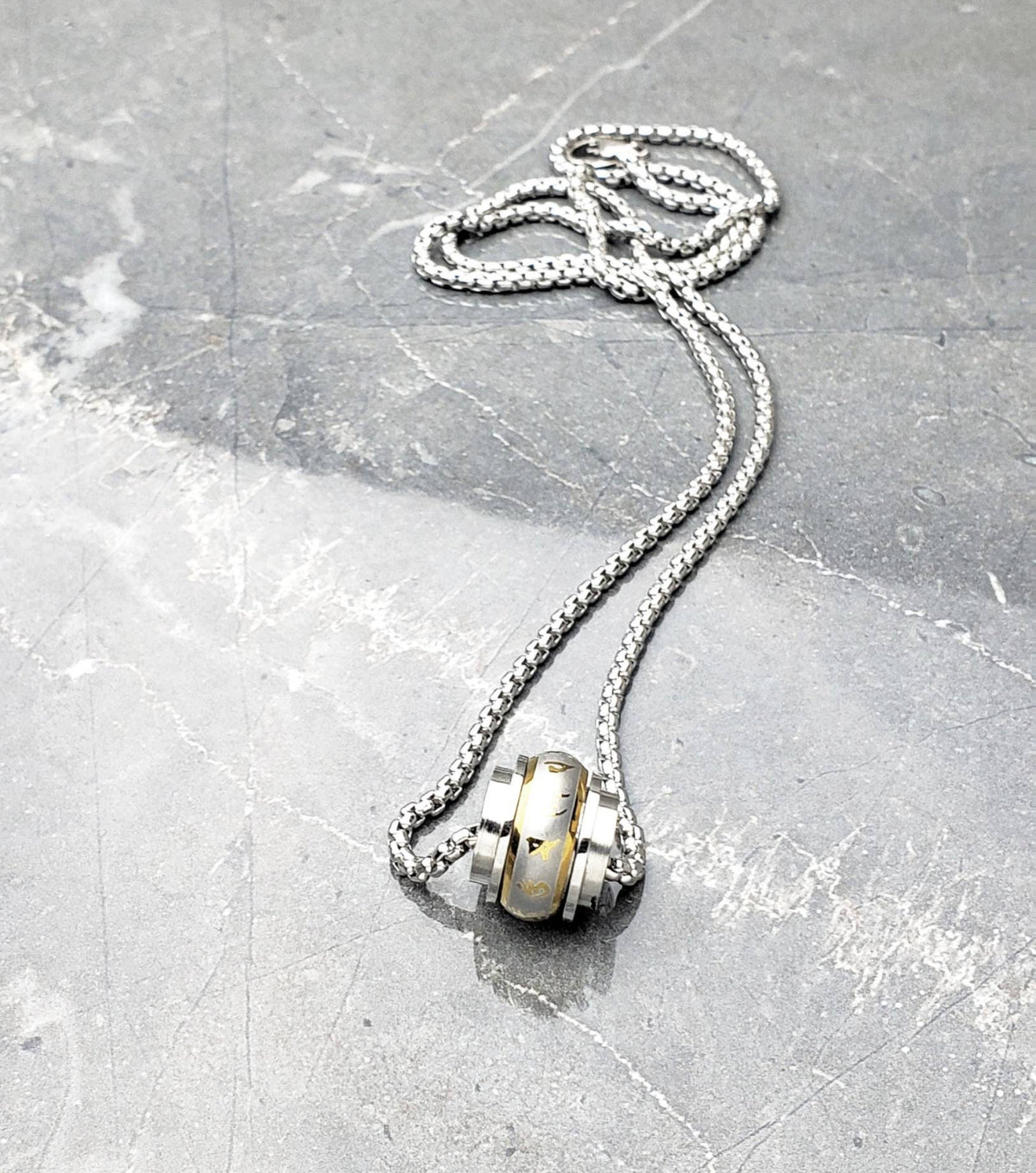 Men's "PRAYER BEAD" Necklace| Men's Silver & Gold Stainless Steel Om MaNi PadMe Hum Six Mantra Prayer Bead Pendant Necklace| Chain Necklace
