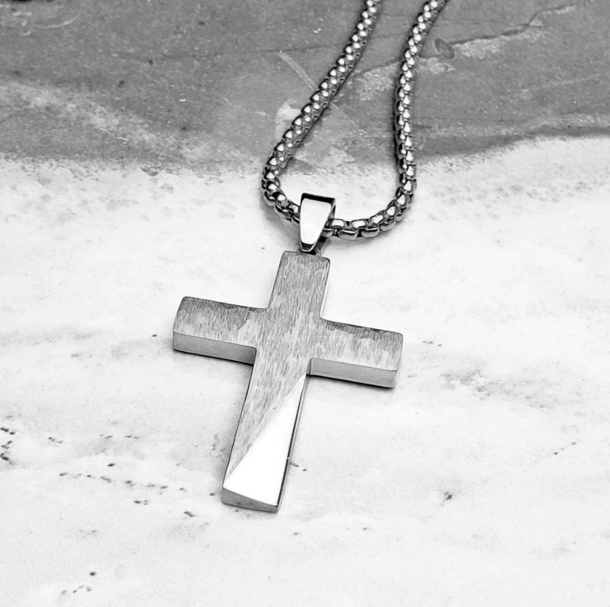 Men's "RUSTIC SILVER CROSS" Necklace| Men's Rustic Silver Stainless Steel Cross Pendant Necklace| Mens Silver Stainless Steel Chain Necklace