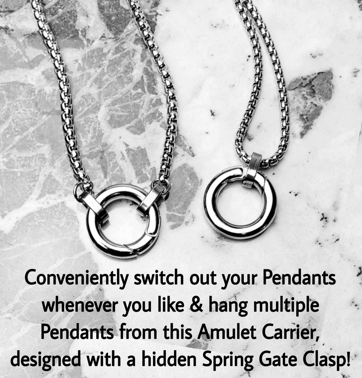 Men's "AMULET CARRIER" Necklace| Men's Silver Stainless Steel Amulet Ring Clasp Necklace| Men's Amulet Carrier Pendant Necklaces
