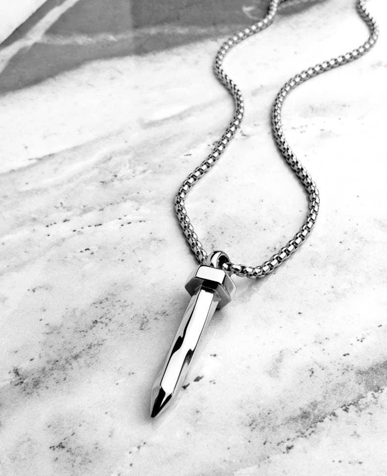 Men's "CHRIST'S SILVER NAIL" Necklace| Men's Silver Stainless Steel Nail Pendant Necklace| Men's Silver Stainless Steel Box Chain Necklace
