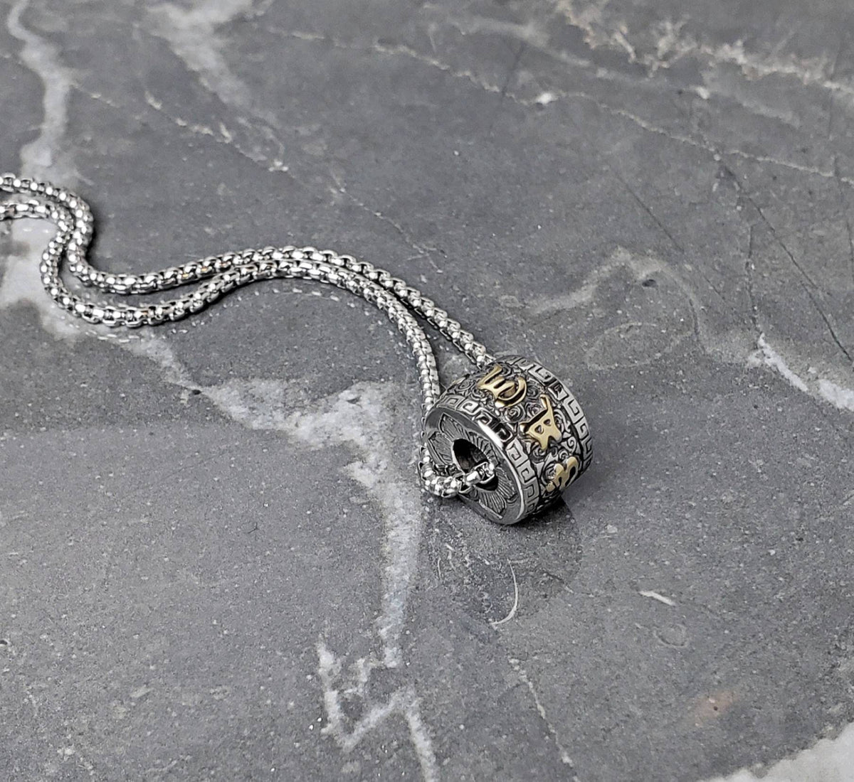 Men's "PRAYER BEAD" Necklace| Men's Silver & Gold Stainless Steel Om MaNi PadMe Hum Six Mantra Prayer Bead Pendant Necklace| Chain Necklace