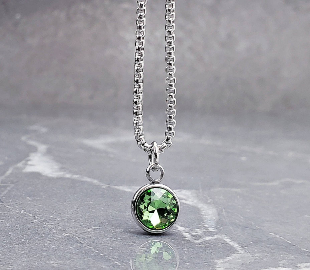Men's "SILVER PERIDOT COIN" Necklace| Men's Silver Stainless Steel Peridot Cubic Zirconia Coin Pendant Necklace| Men's Peridot Pendant