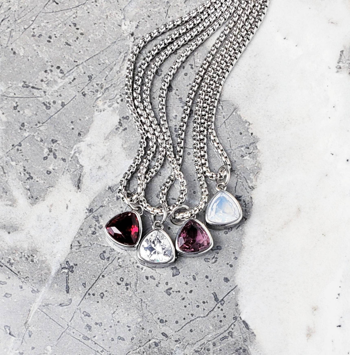 Men's "SILVER MINI MOONSTONE" Necklace| Men's Silver Stainless Steel Mini Moonstone Stone Pendant Necklace| Men's June Birthstone Necklace