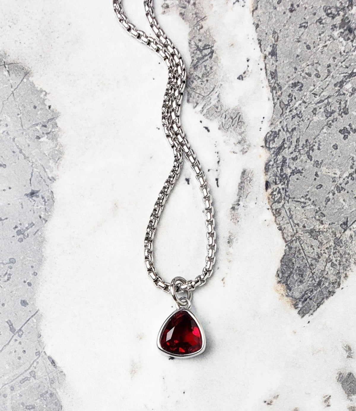 Men's "SILVER MINI RUBY" Necklace| Men's Silver Stainless Steel Mini Ruby Stone Pendant Necklace| Men's July Birthstone Necklace
