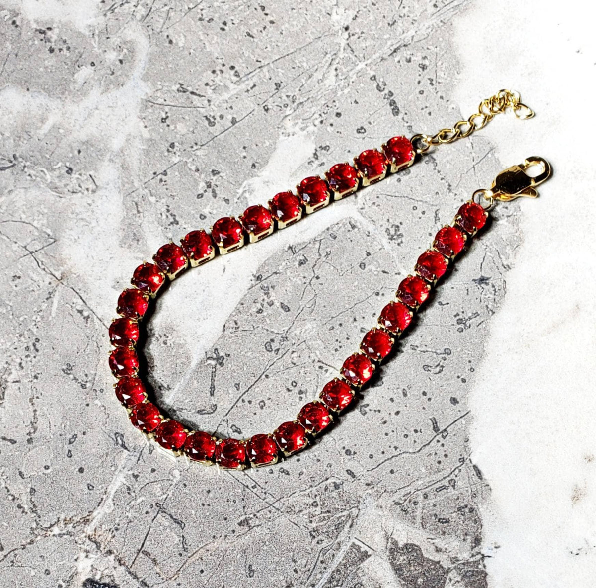 Men's "GOLD GARNET TENNIS" Bracelet| Men's Garnet Cubic Zirconia Gold Stainless Steel Tennis Bracelet| Men's Gold Tennis Bracelet