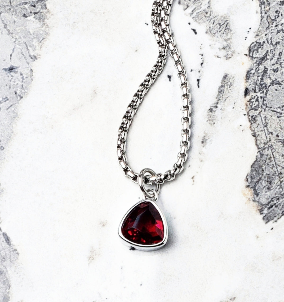 Men's "SILVER MINI GARNET" Necklace| Men's Silver Stainless Steel Garnet Gemstone Pendant Necklace| Mens January Birthstone Necklace