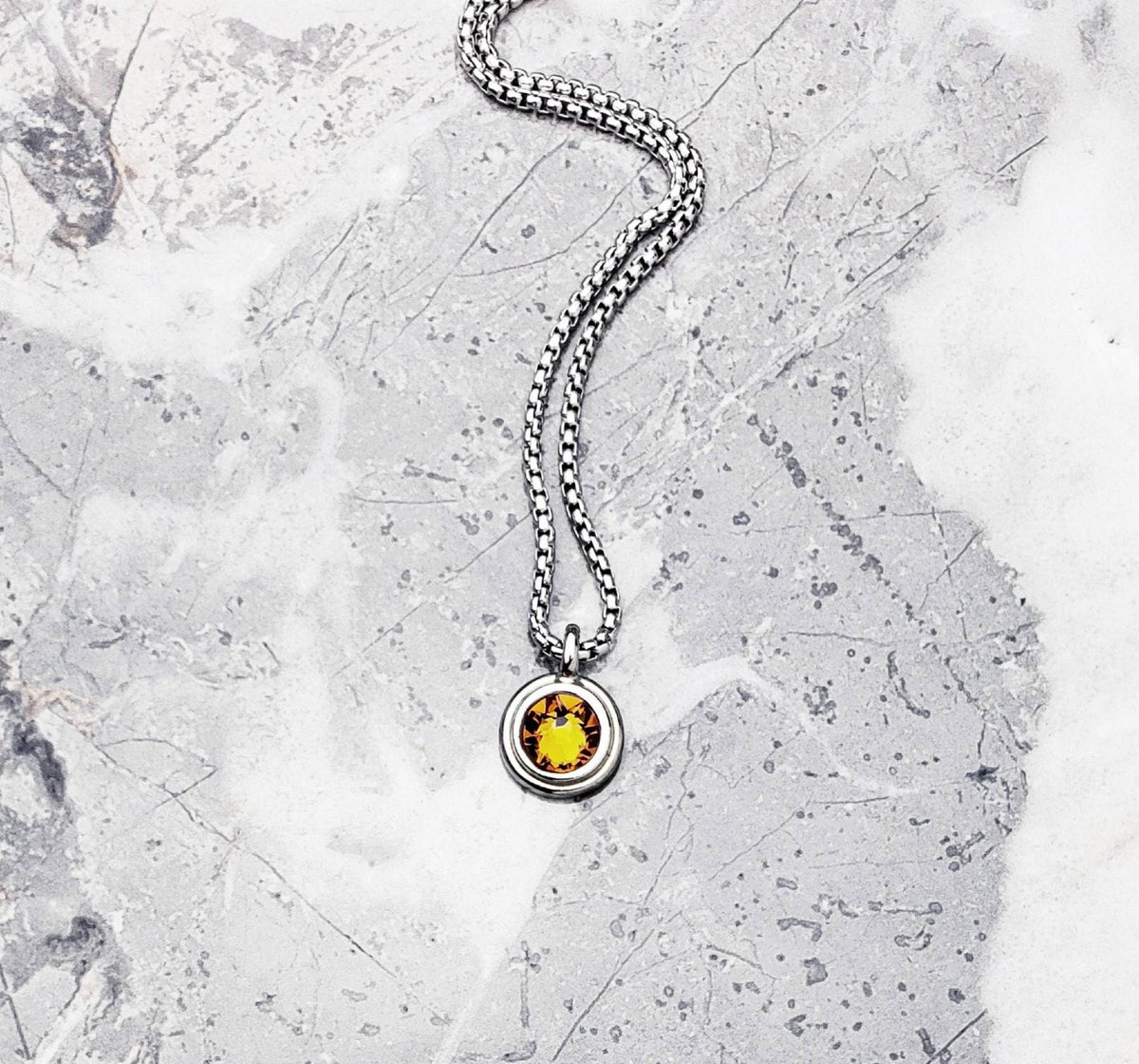 Men's "SILVER TOPAZ COIN" Necklace| Men's Silver Stainless Steel Mini Topaz Coin Pendant Necklace| Men's November Birthstone Necklace