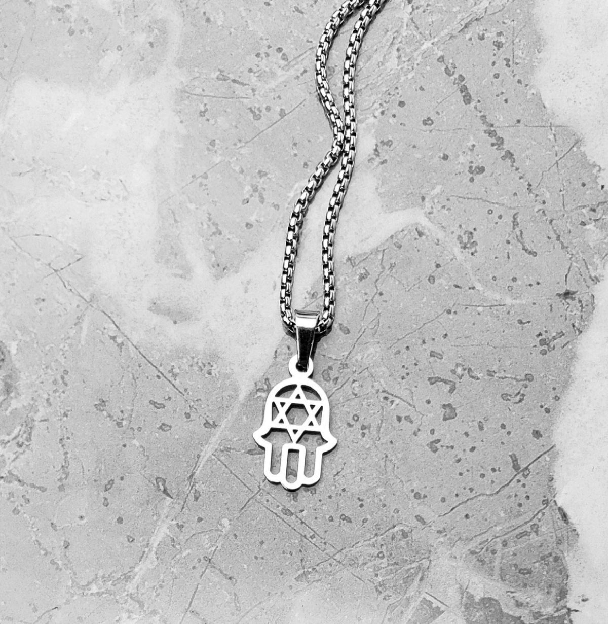 Men's "HAMSA STAR of DAVID" Necklace| Men's Silver Stainless Steel Hamsa Evil Eye Star of David Pendant Necklace| Mens Silver Chain Necklace