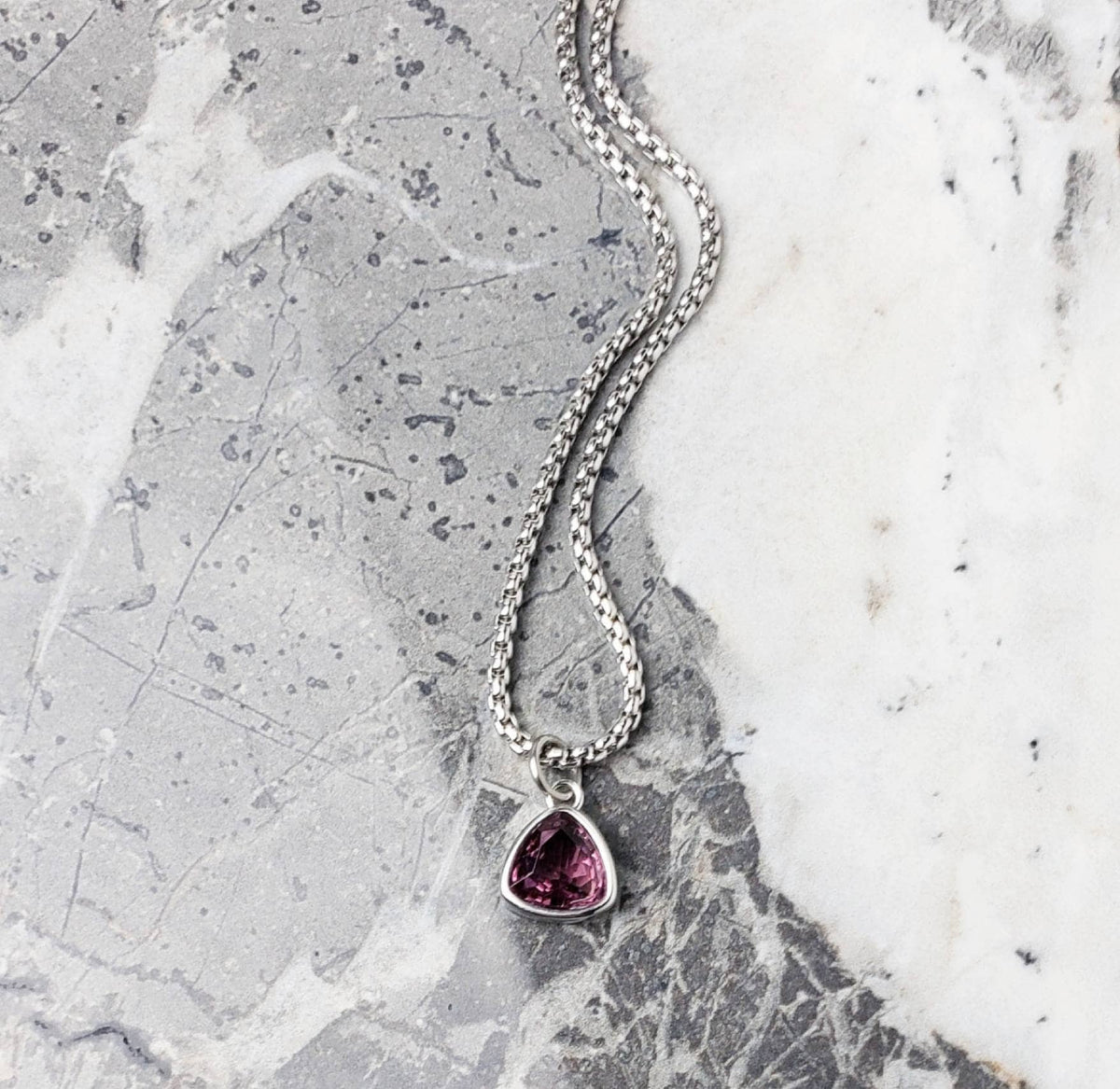 Men's "SILVER PINK TOURMALINE" Necklace| Mens Silver Stainless Steel Mini Pink Tourmaline Gemstone Pendant Necklace| Mens October Birthstone