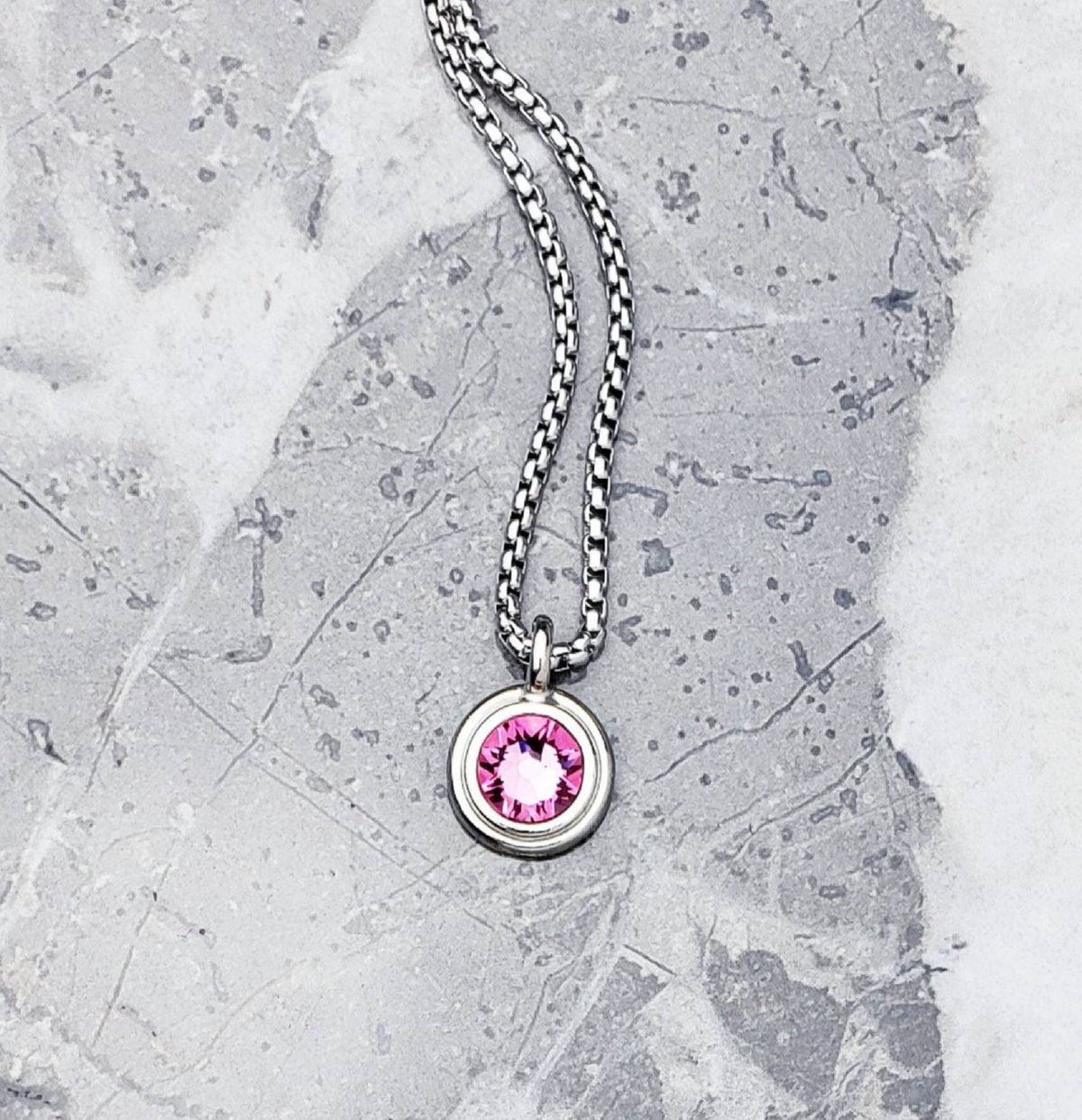 Men's "PINK TOURMALINE COIN" Necklace| Men's Silver Stainless Steel Pink Tourmaline Coin Pendant Necklace| Men's October Birthstone Necklace