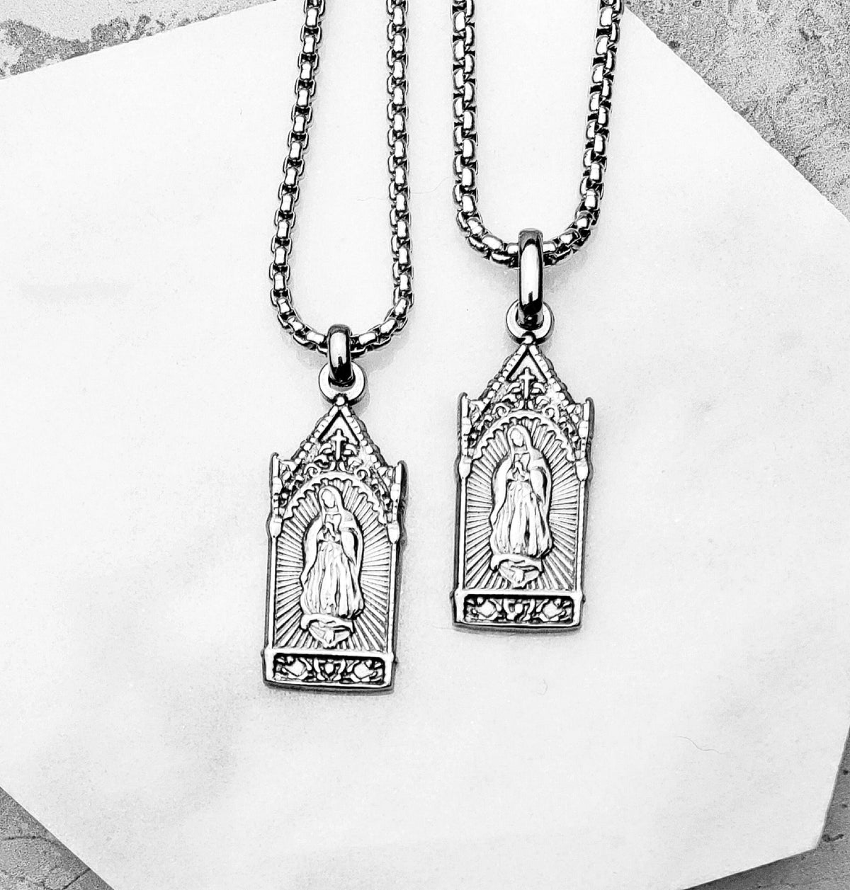 Men's "VIRGIN MARY AMULET" Necklace| Men's Silver Stainless Steel Mary Magdalene Tag Amulet Pendant Necklace| Men's Amulet Necklace