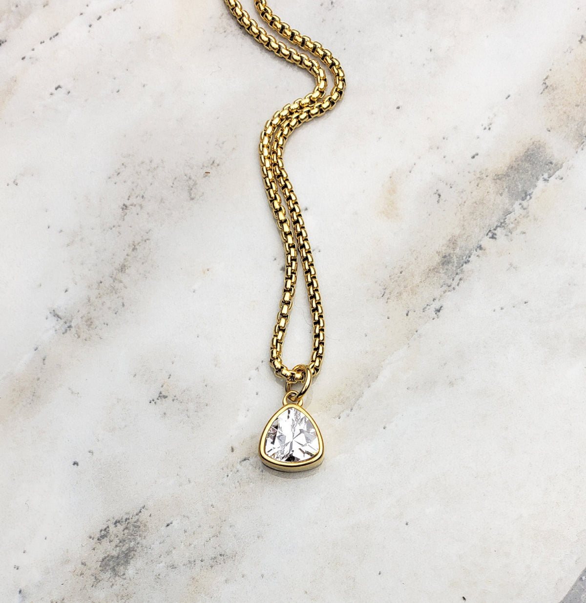 Men's "GOLD DIAMOND QUARTZ" Necklace| Men's Gold Stainless Steel White Diamond Quartz Pendant Necklace| Mens April Birthstone Necklace