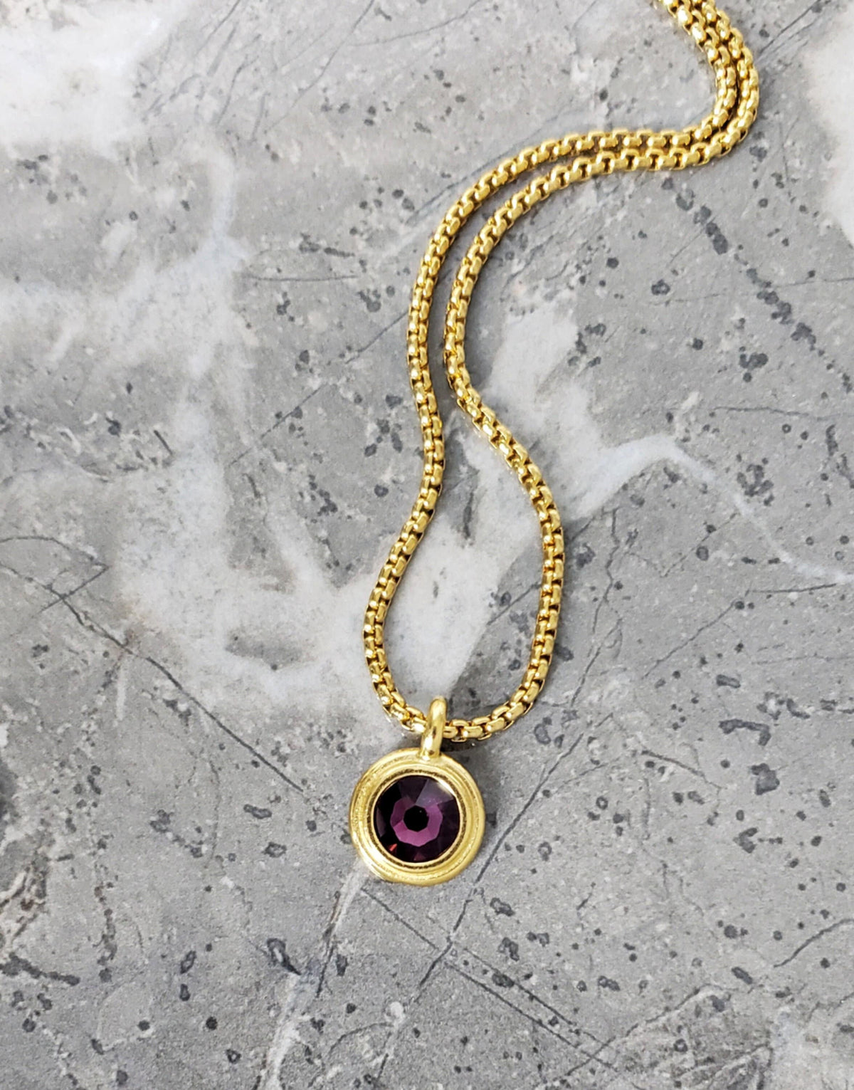 Men's "GOLD AMETHYST COIN" Necklace| Men's Gold Stainless Steel Mini Amethyst Coin Pendant Necklace| Mens February Birthstone Necklace