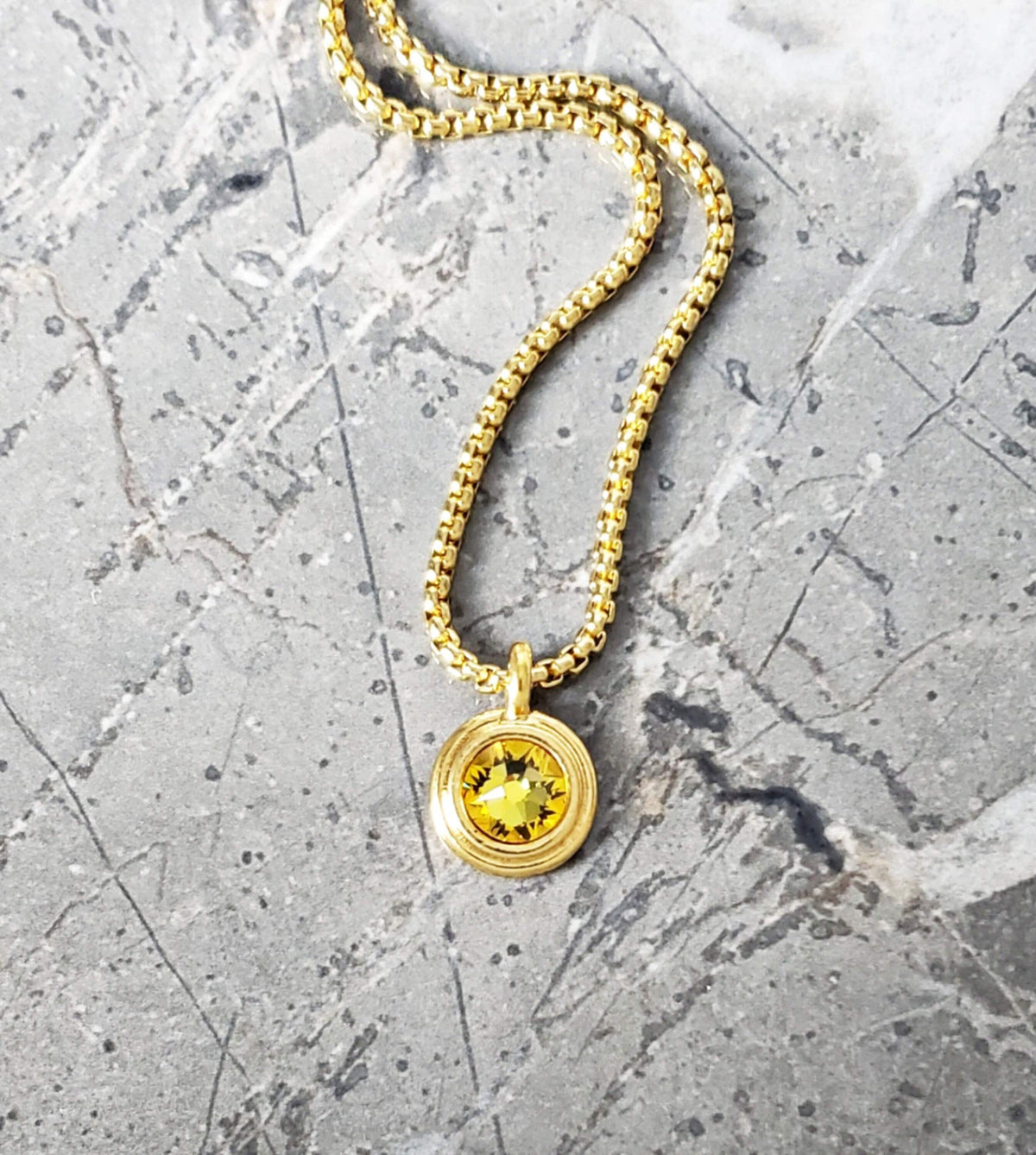 Men's "GOLD CITRINE COIN" Necklace| Men's Gold Stainless Steel Citrine Coin Pendant Necklace| Men's Gold November Birthstone Necklace